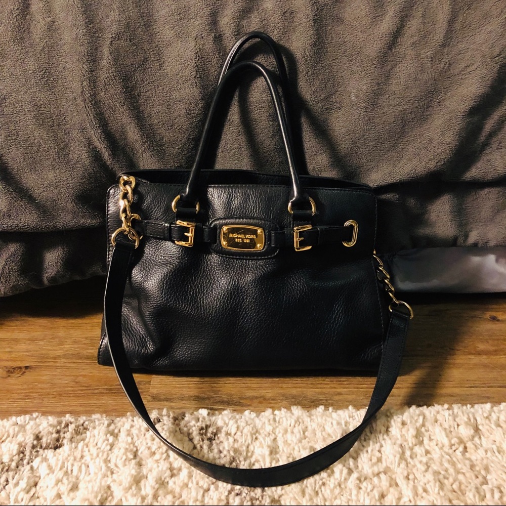 Michael Kors Hamilton Large N/S Black Leather Shoulder Bag Handbag Purse